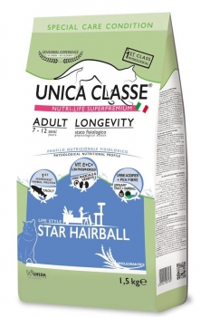 Сухой корм Unica Classe Adult Longevity Star Hairball для взрослых и пожилых кошек с 7 лет (Форель)